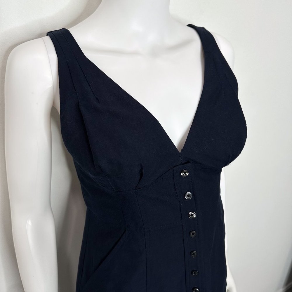A.L.C. Jolie Silk & Linen Blend Tiered Button Front Midi Dress in Navy Blue Sz 2 - Picture 4 of 16